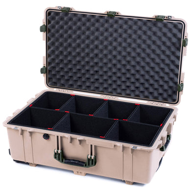 Pelican 1650 Case, Desert Tan with OD Green Handles & Latches TrekPak Divider System with Convoluted Lid Foam ColorCase 016500-0020-310-130