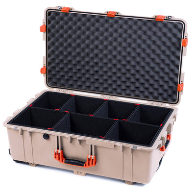 Pelican 1650 Case, Desert Tan with Orange Handles & Latches TrekPak Divider System with Convoluted Lid Foam ColorCase 016500-0020-310-150
