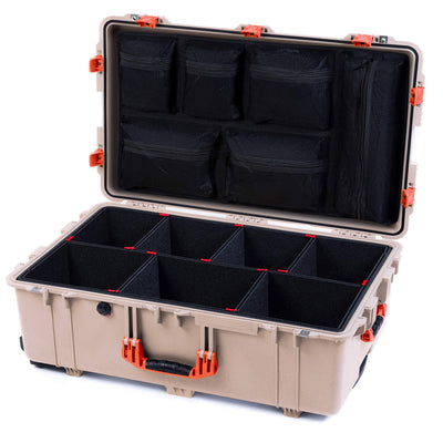 Pelican 1650 Case, Desert Tan with Orange Handles & Push-Button Latches TrekPak Divider System with Mesh Lid Organizer ColorCase 016500-0120-310-151