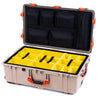 Pelican 1650 Case, Desert Tan with Orange Handles & Latches Yellow Padded Microfiber Dividers with Mesh Lid Organizer ColorCase 016500-0110-310-150
