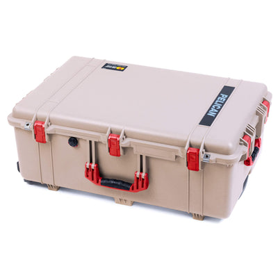 Pelican 1650 Case, Desert Tan with Red Handles & Push-Button Latches ColorCase