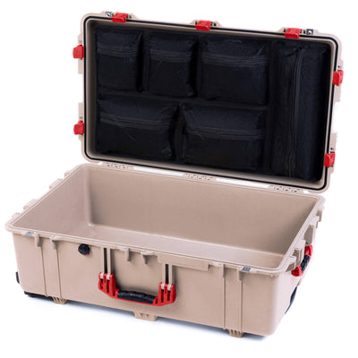 Pelican 1650 Case, Desert Tan with Red Handles & Latches Mesh Lid Organizer Only ColorCase 016500-0100-310-320