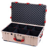 Pelican 1650 Case, Desert Tan with Red Handles & Latches TrekPak Divider System with Convoluted Lid Foam ColorCase 016500-0020-310-320