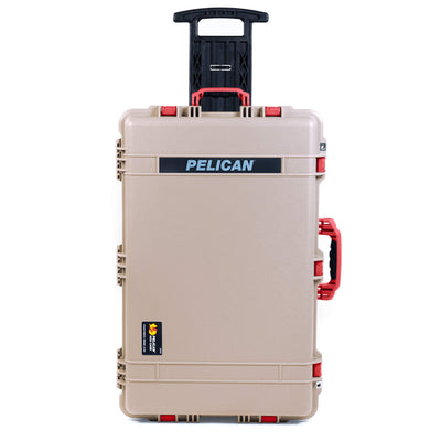 Pelican 1650 Case, Desert Tan with Red Handles & Push-Button Latches ColorCase