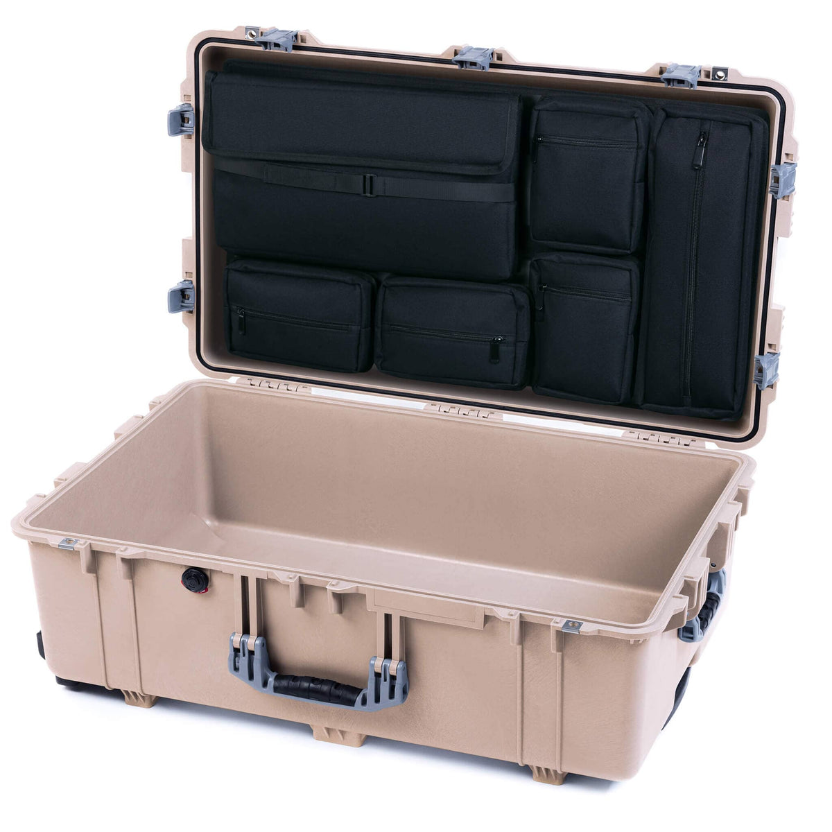Pelican 1650 Case, Desert Tan with Silver Handles &amp; Push-Button Latches Laptop Computer Lid Pouch Only ColorCase 016500-0200-310-181