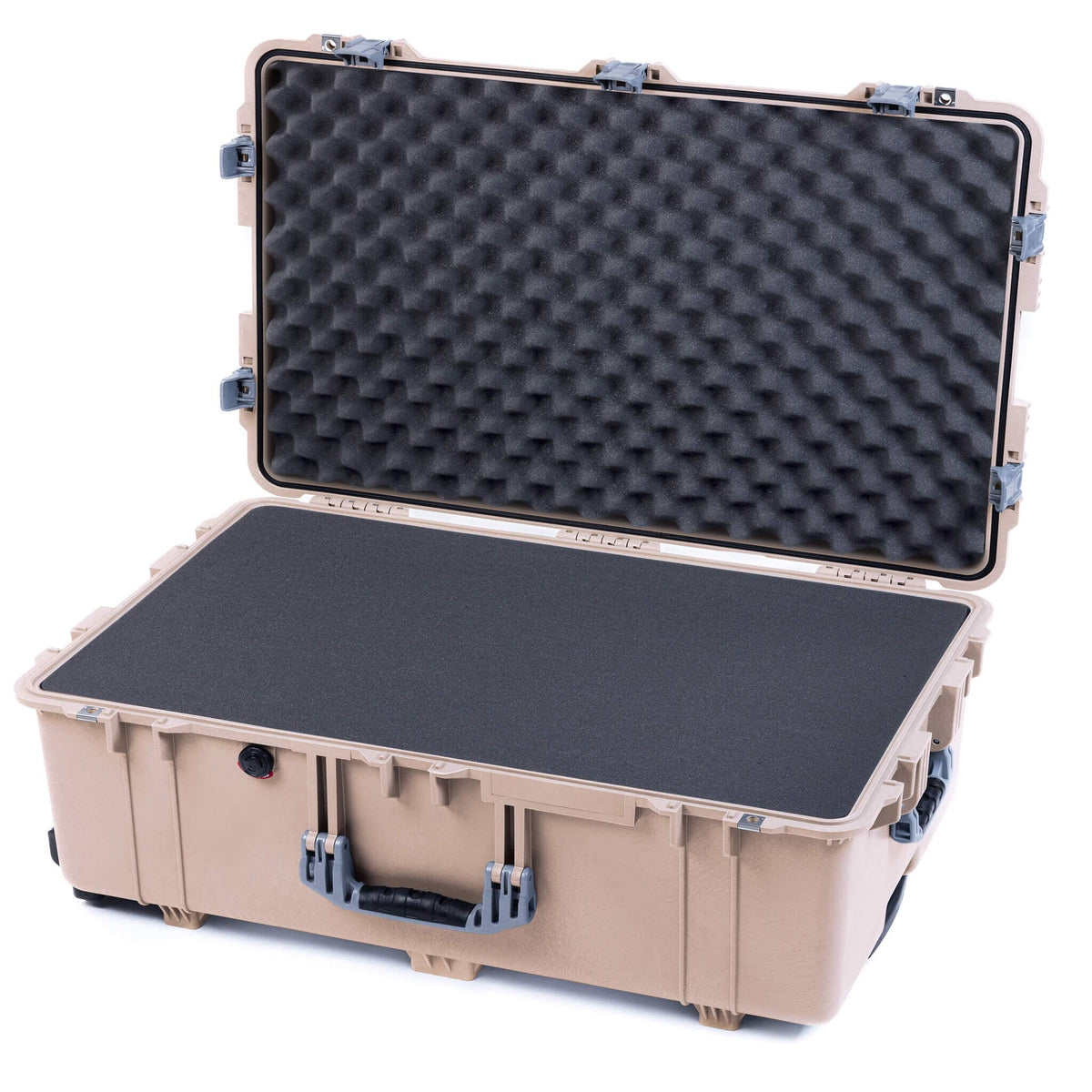Pelican 1650 Case, Desert Tan with Silver Handles &amp; Push-Button Latches Pick &amp; Pluck Foam with Convoluted Lid Foam ColorCase 016500-0001-310-181