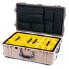 Pelican 1650 Case, Desert Tan with Silver Handles & Latches Yellow Padded Microfiber Dividers with Laptop Computer Lid Pouch ColorCase 016500-0210-310-180