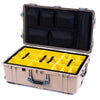 Pelican 1650 Case, Desert Tan with Silver Handles & Latches Yellow Padded Microfiber Dividers with Mesh Lid Organizer ColorCase 016500-0110-310-180