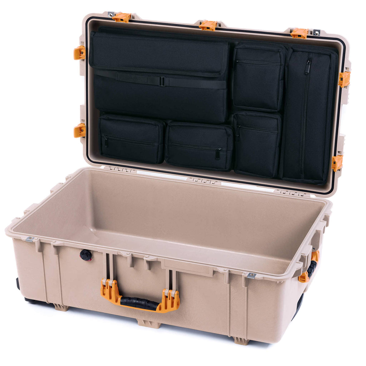 Pelican 1650 Case, Desert Tan with Yellow Handles &amp; Push-Button Latches Laptop Computer Lid Pouch Only ColorCase 016500-0200-310-241