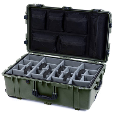 Pelican 1650 Case, OD Green with Black Handles & Latches Gray Padded Microfiber Dividers with Mesh Lid Organizer ColorCase 016500-0170-130-110