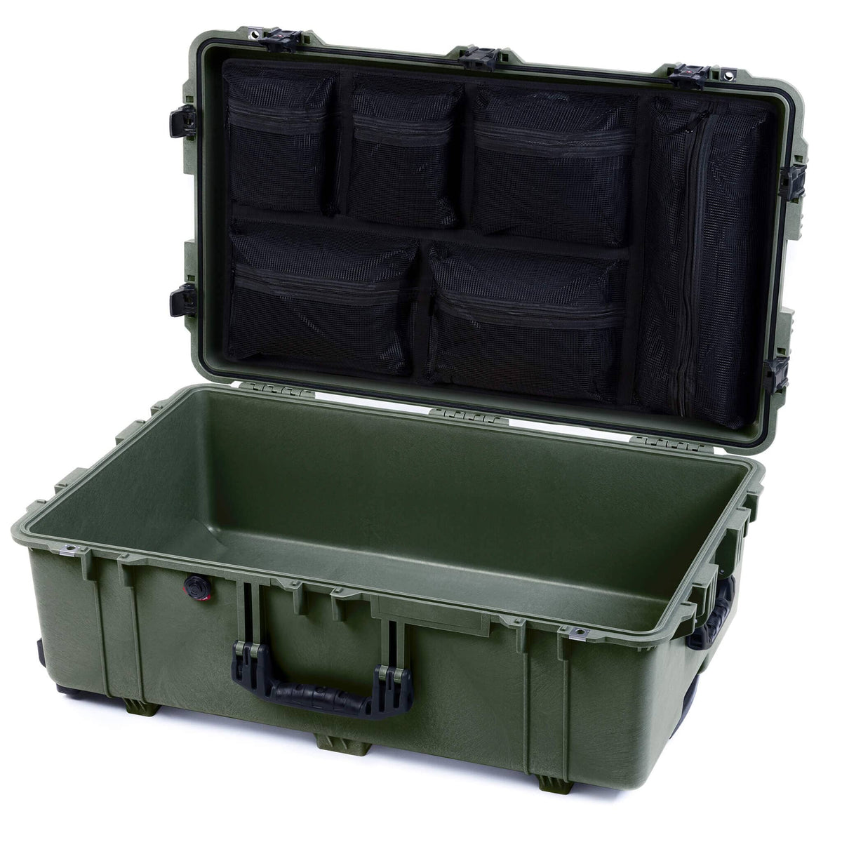 Pelican 1650 Case, OD Green with Black Handles &amp; TSA Locking Latches Mesh Lid Organizer Only ColorCase 016500-0100-130-L10