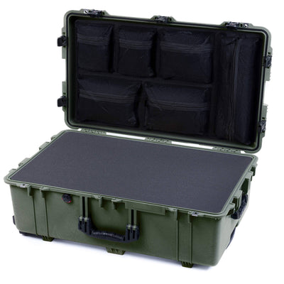 Pelican 1650 Case, OD Green with Black Handles & TSA Locking Latches Pick & Pluck Foam with Mesh Lid Organizer ColorCase 016500-0101-130-L10