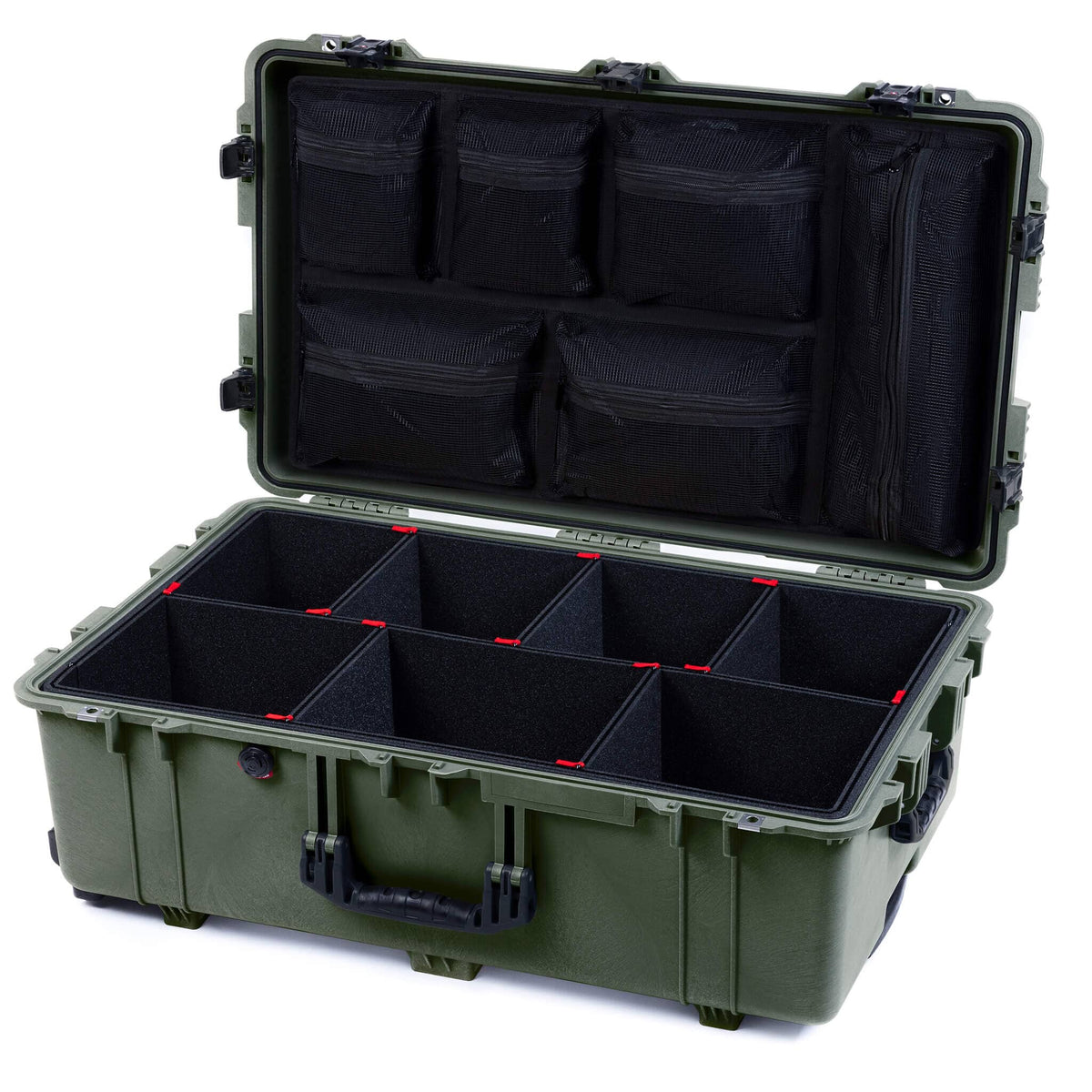 Pelican 1650 Case, OD Green with Black Handles &amp; TSA Locking Latches TrekPak Divider System with Mesh Lid Organizer ColorCase 016500-0120-130-L10