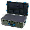 Pelican 1650 Case, OD Green with Blue Handles & Latches Pick & Pluck Foam with Laptop Computer Lid Pouch ColorCase 016500-0201-130-120