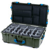 Pelican 1650 Case, OD Green with Blue Handles & Latches Gray Padded Microfiber Dividers with Laptop Computer Lid Pouch ColorCase 016500-0270-130-120