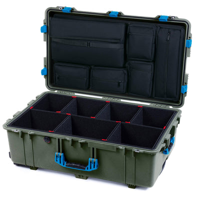 Pelican 1650 Case, OD Green with Blue Handles & Latches TrekPak Divider System with Laptop Computer Pouch ColorCase 016500-0220-130-120