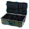 Pelican 1650 Case, OD Green with Blue Handles & Push-Button Latches TrekPak Divider System with Laptop Computer Pouch ColorCase 016500-0220-130-121