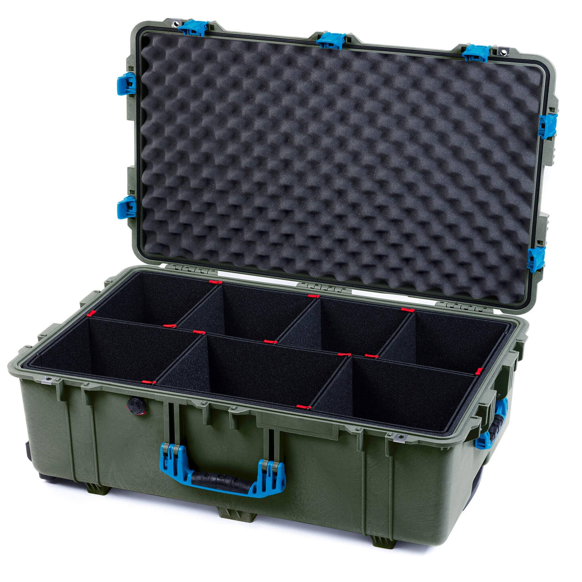 Pelican 1650 Case, OD Green with Blue Handles &amp; Push-Button Latches TrekPak Divider System with Convoluted Lid Foam ColorCase 016500-0020-130-121