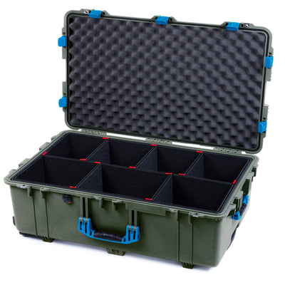 Pelican 1650 Case, OD Green with Blue Handles & Latches TrekPak Divider System with Convoluted Lid Foam ColorCase 016500-0020-130-120
