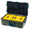 Pelican 1650 Case, OD Green with Blue Handles & Latches Yellow Padded Microfiber Dividers with Laptop Computer Lid Pouch ColorCase 016500-0210-130-120