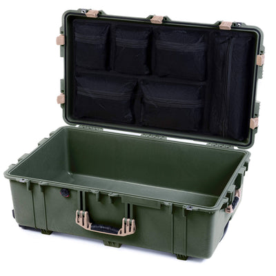 Pelican 1650 Case, OD Green with Desert Tan Handles & Latches Mesh Lid Organizer Only ColorCase 016500-0100-130-310