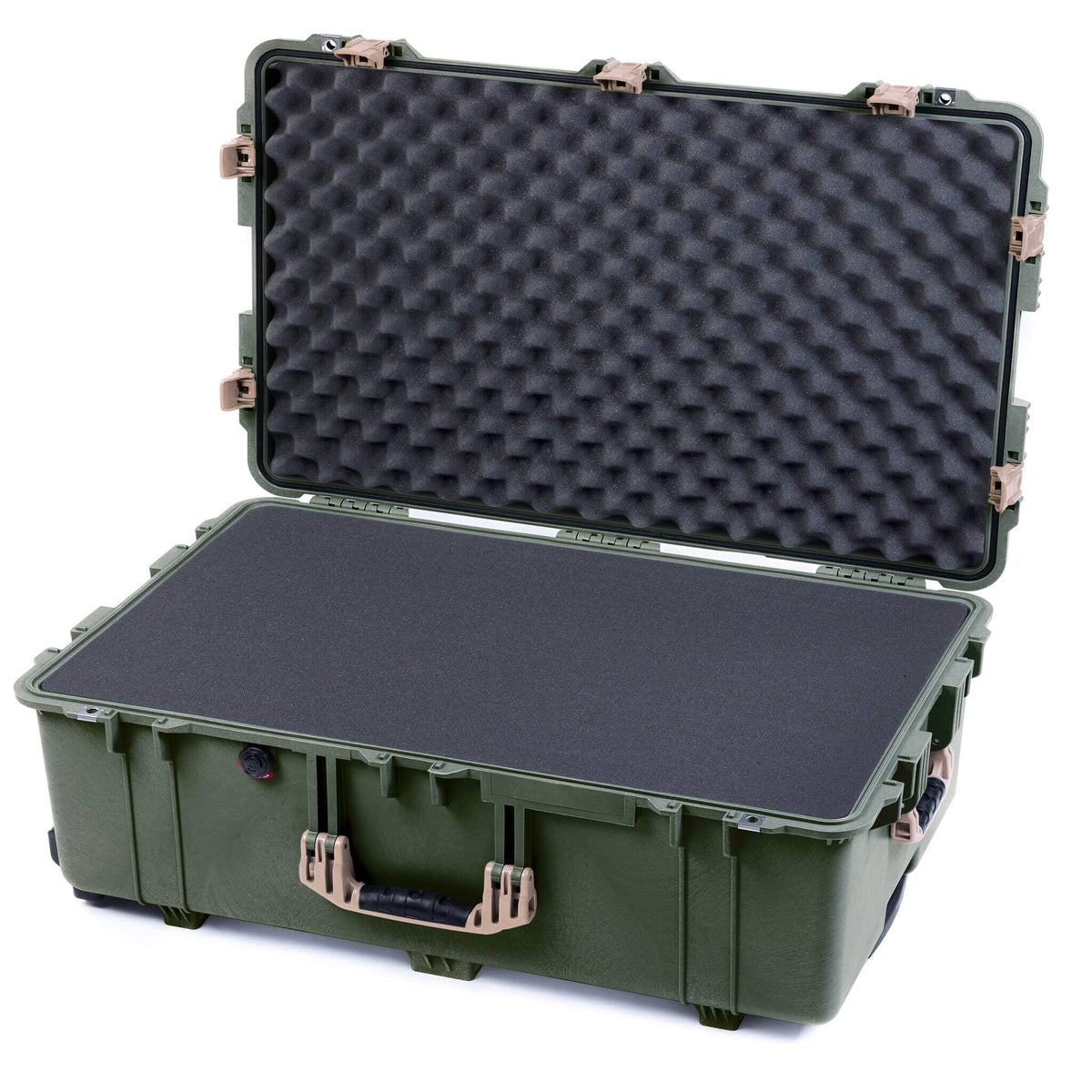 Pelican 1650 Case, OD Green with Desert Tan Handles &amp; Push-Button Latches Pick &amp; Pluck Foam with Convoluted Lid Foam ColorCase 016500-0001-130-311