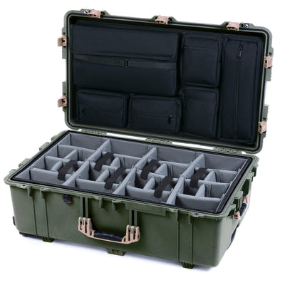 Pelican 1650 Case, OD Green with Desert Tan Handles & Push-Button Latches Gray Padded Microfiber Dividers with Laptop Computer Lid Pouch ColorCase 016500-0270-130-311