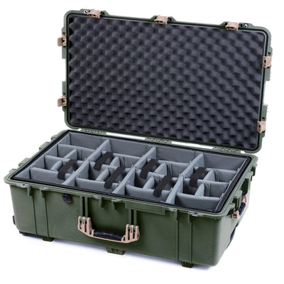 Pelican 1650 Case, OD Green with Desert Tan Handles & Push-Button Latches Gray Padded Dividers with Convoluted Lid Foam ColorCase 016500-0070-130-311