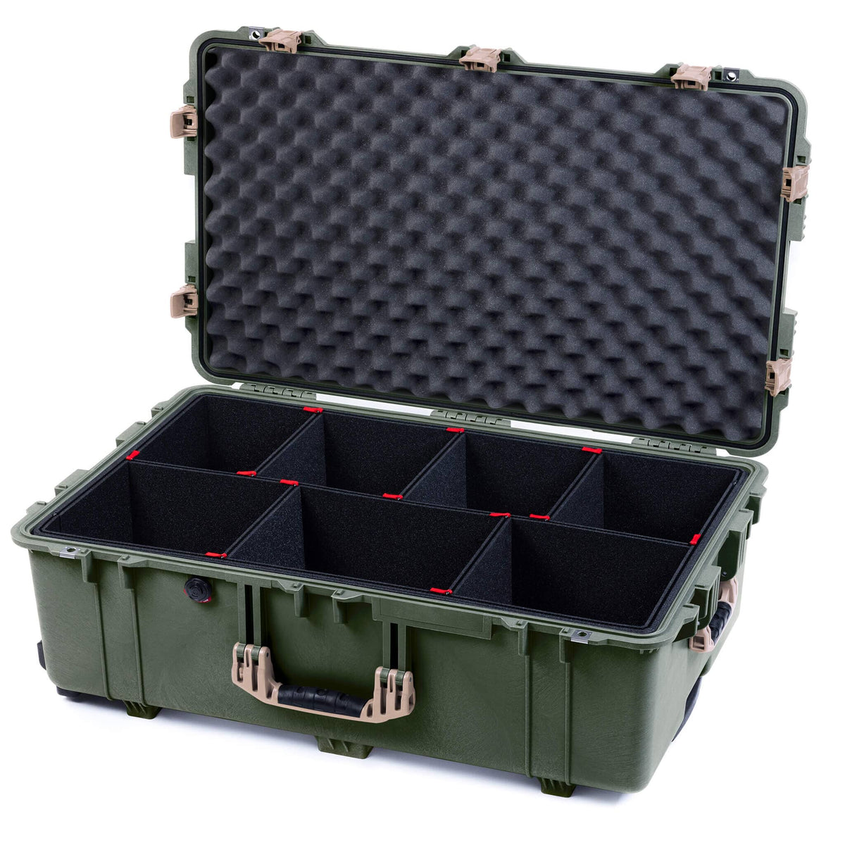 Pelican 1650 Case, OD Green with Desert Tan Handles &amp; Push-Button Latches TrekPak Divider System with Convoluted Lid Foam ColorCase 016500-0020-130-311