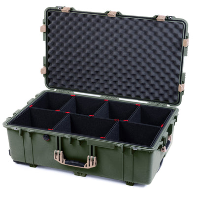 Pelican 1650 Case, OD Green with Desert Tan Handles & Latches TrekPak Divider System with Convoluted Lid Foam ColorCase 016500-0020-130-310