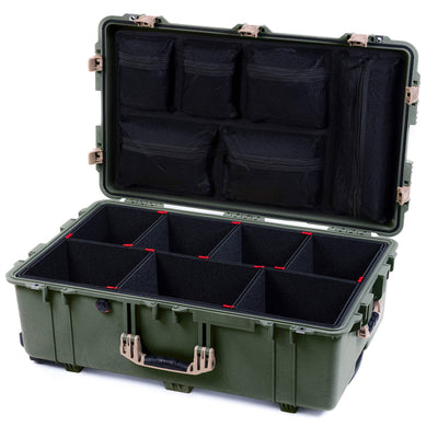 Pelican 1650 Case, OD Green with Desert Tan Handles & Push-Button Latches TrekPak Divider System with Mesh Lid Organizer ColorCase 016500-0120-130-311
