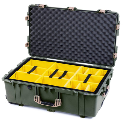 Pelican 1650 Case, OD Green with Desert Tan Handles & Push-Button Latches Yellow Padded Microfiber Dividers with Convoluted Lid Foam ColorCase 016500-0010-130-311