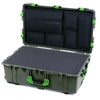 Pelican 1650 Case, OD Green with Lime Green Handles & Latches Pick & Pluck Foam with Laptop Computer Lid Pouch ColorCase 016500-0201-130-300