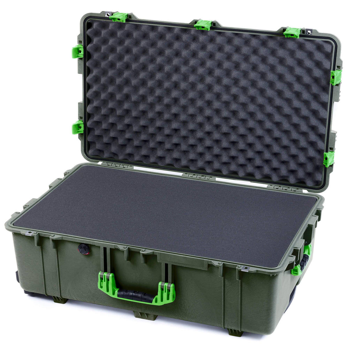 Pelican 1650 Case, OD Green with Lime Green Handles &amp; Push-Button Latches Pick &amp; Pluck Foam with Convoluted Lid Foam ColorCase 016500-0001-130-301