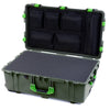 Pelican 1650 Case, OD Green with Lime Green Handles & Latches Pick & Pluck Foam with Mesh Lid Organizer ColorCase 016500-0101-130-300
