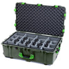 Pelican 1650 Case, OD Green with Lime Green Handles & Latches Gray Padded Microfiber Dividers with Convoluted Lid Foam ColorCase 016500-0070-130-300