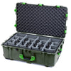Pelican 1650 Case, OD Green with Lime Green Handles & Push-Button Latches Gray Padded Microfiber Dividers with Convoluted Lid Foam ColorCase 016500-0070-130-301