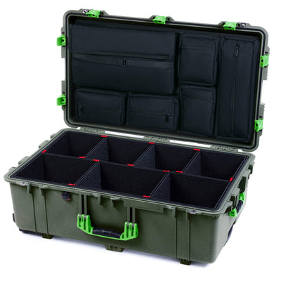 Pelican 1650 Case, OD Green with Lime Green Handles & Push-Button Latches TrekPak Divider System with Laptop Computer Pouch ColorCase 016500-0220-130-301