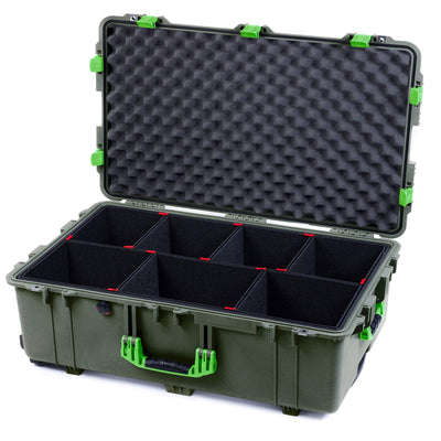 Pelican 1650 Case, OD Green with Lime Green Handles & Latches TrekPak Divider System with Convoluted Lid Foam ColorCase 016500-0020-130-300