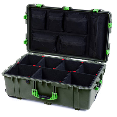 Pelican 1650 Case, OD Green with Lime Green Handles & Push-Button Latches TrekPak Divider System with Mesh Lid Organizer ColorCase 016500-0120-130-301
