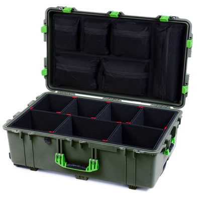 Pelican 1650 Case, OD Green with Lime Green Handles & Latches TrekPak Divider System with Mesh Lid Organizer ColorCase 016500-0120-130-300
