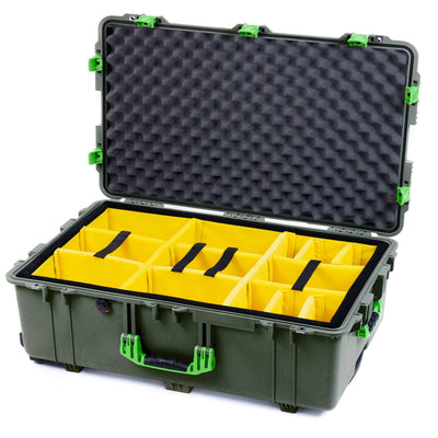 Pelican 1650 Case, OD Green with Lime Green Handles & Push-Button Latches Yellow Padded Microfiber Dividers with Convoluted Lid Foam ColorCase 016500-0010-130-301