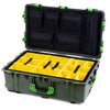 Pelican 1650 Case, OD Green with Lime Green Handles & Push-Button Latches Yellow Padded Microfiber Dividers with Mesh Lid Organizer ColorCase 016500-0110-130-301