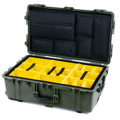 Pelican 1650 Case, OD Green Yellow Padded Microfiber Dividers with Laptop Computer Lid Pouch ColorCase 016500-0210-130-130