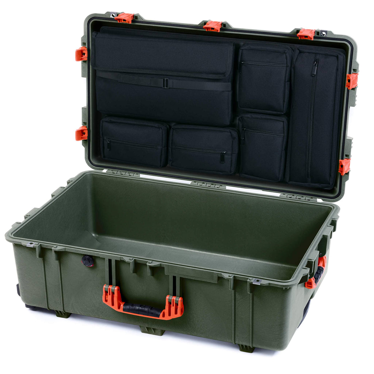 Pelican 1650 Case, OD Green with Orange Handles &amp; Push-Button Latches Laptop Computer Lid Pouch Only ColorCase 016500-0200-130-151