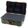 Pelican 1650 Case, OD Green with Orange Handles & Latches Pick & Pluck Foam with Mesh Lid Organizer ColorCase 016500-0101-130-150