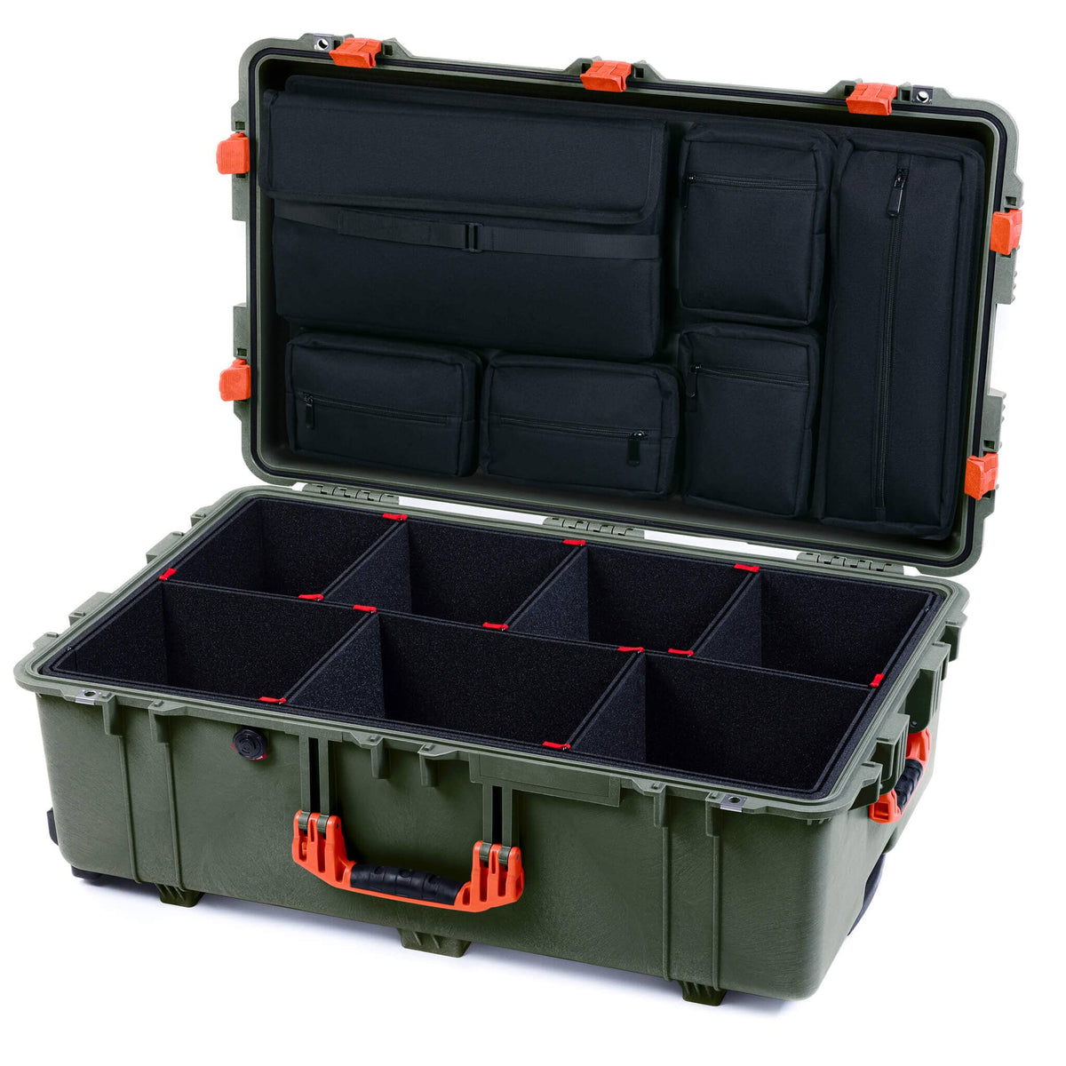 Pelican 1650 Case, OD Green with Orange Handles &amp; Latches TrekPak Divider System with Laptop Computer Pouch ColorCase 016500-0220-130-150