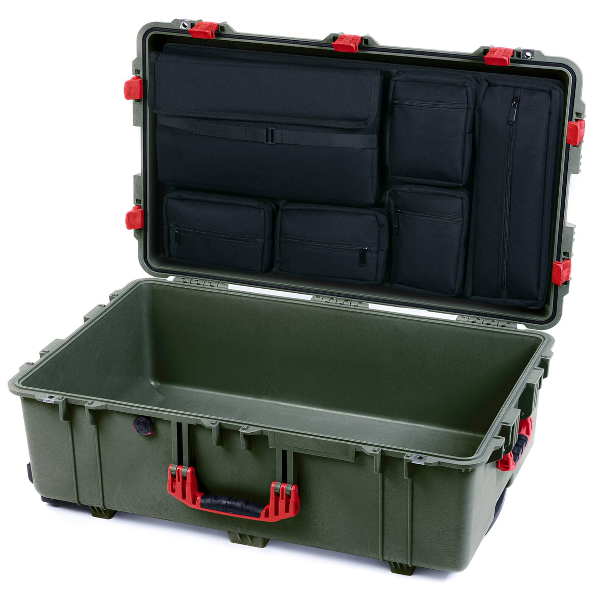 Pelican 1650 Case, OD Green with Red Handles &amp; Latches Laptop Computer Lid Pouch Only ColorCase 016500-0200-130-320
