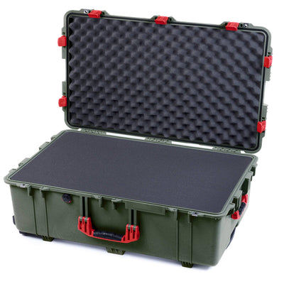 Pelican 1650 Case, OD Green with Red Handles & Latches Pick & Pluck Foam with Convoluted Lid Foam ColorCase 016500-0001-130-320
