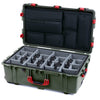 Pelican 1650 Case, OD Green with Red Handles & Push-Button Latches Gray Padded Microfiber Dividers with Laptop Computer Lid Pouch ColorCase 016500-0270-130-321